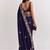 Navy blue floral embroidered satin heavy work saree