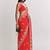 Red ethnic motifs embroidered satin heavy work saree