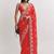 Red ethnic motifs embroidered satin heavy work saree