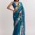 Teal ethnic motifs embroidered satin designer saree