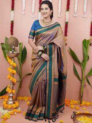 Multicolor woven design zari art silk narayan peth saree 1