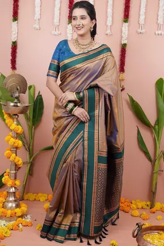 Multicolor woven design zari art silk narayan peth saree