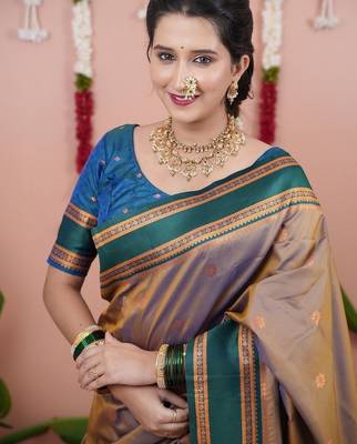 Multicolor woven design zari art silk narayan peth saree 2