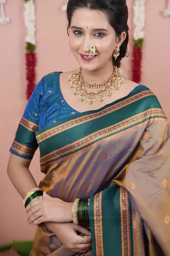 Multicolor woven design zari art silk narayan peth saree