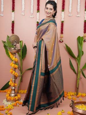 Multicolor woven design zari art silk narayan peth saree 3