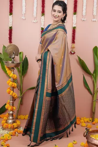 Multicolor woven design zari art silk narayan peth saree