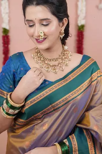 Multicolor woven design zari art silk narayan peth saree