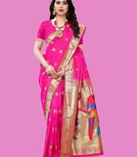 Pink woven design zari silk blend designer paithani saree