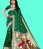 Green woven design zari silk blend designer paithani saree