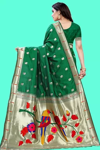 Green woven design zari silk blend designer paithani saree