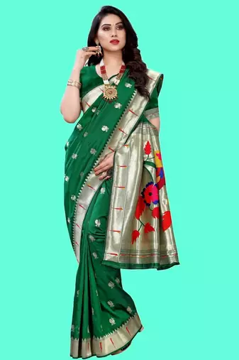 Green woven design zari silk blend designer paithani saree