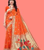 Orange woven design zari silk blend designer paithani saree