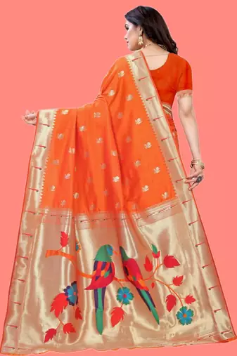 Orange woven design zari silk blend designer paithani saree