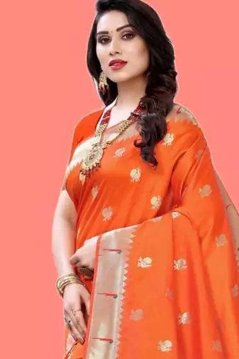 Orange woven design zari silk blend designer paithani saree