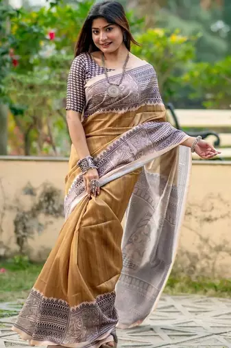 Olive ethnic motifs art silk saree