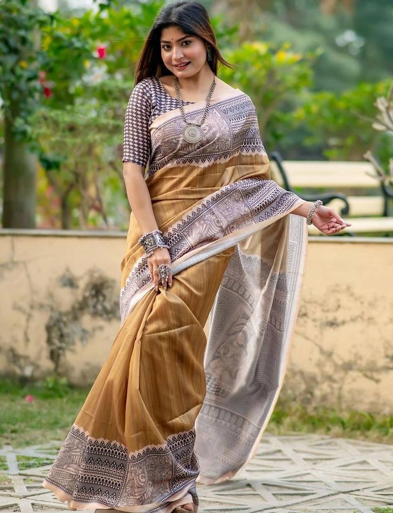 Olive ethnic motifs art silk saree
