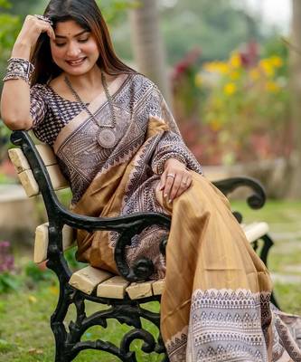 Olive ethnic motifs art silk saree 2