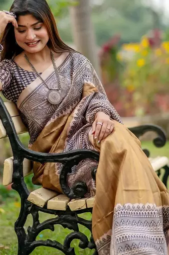 Olive ethnic motifs art silk saree