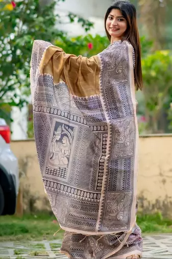 Olive ethnic motifs art silk saree