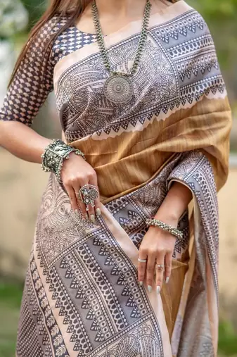 Olive ethnic motifs art silk saree