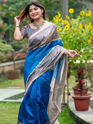 Blue warli art silk saree 1