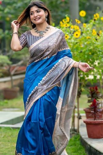 Blue warli art silk saree