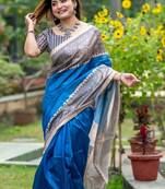 Blue warli art silk saree