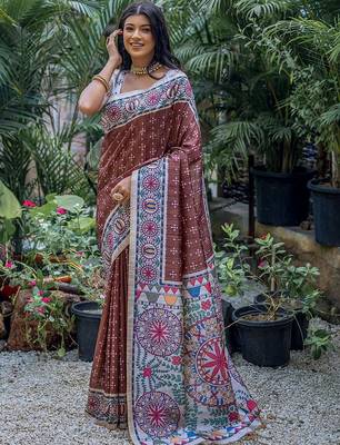 Brown art silk saree 1