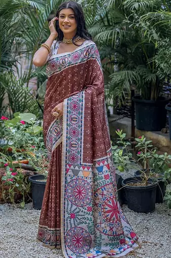 Brown art silk saree