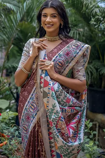 Brown art silk saree