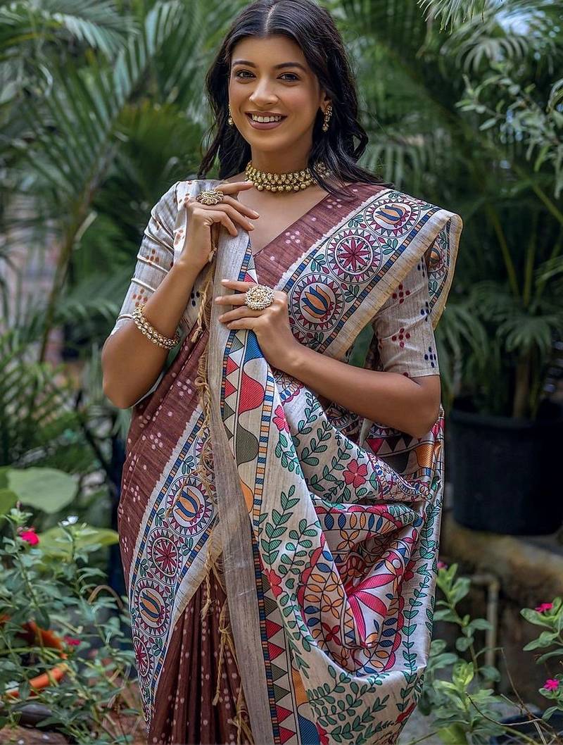 Brown art silk saree