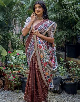 Brown art silk saree 3