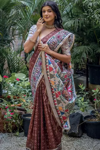 Brown art silk saree