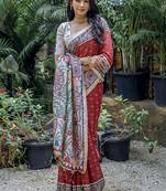 Red ethnic motifs art silk saree
