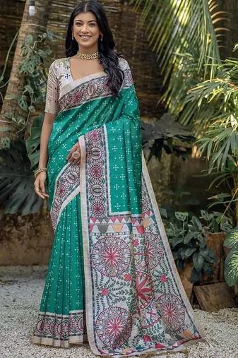 Teal art silk saree