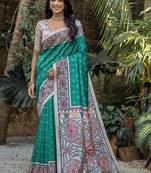 Teal art silk saree