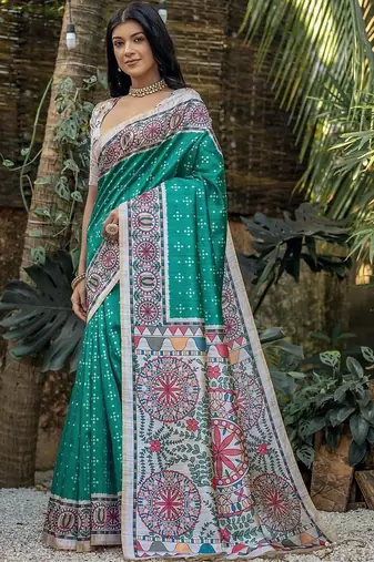 Teal art silk saree