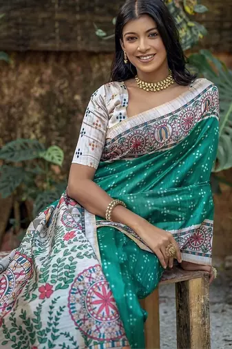 Teal art silk saree