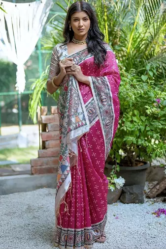 Magenta art silk saree