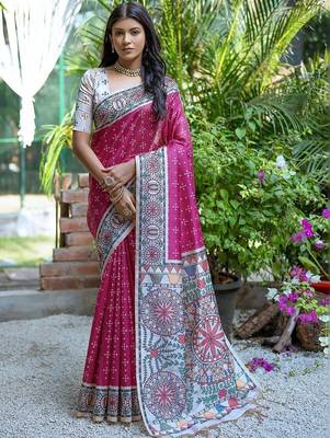 Magenta art silk saree 3