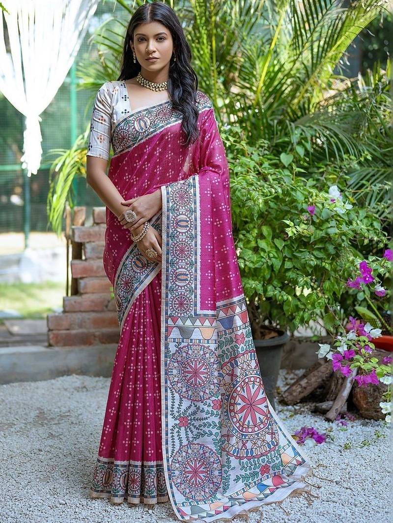 Magenta art silk saree