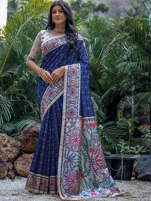 Navy blue bandhani art silk saree 1