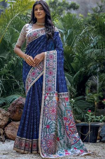 Navy blue bandhani art silk saree