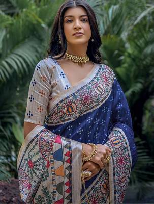 Navy blue bandhani art silk saree 2