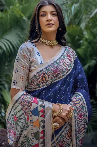 Navy blue bandhani art silk saree
