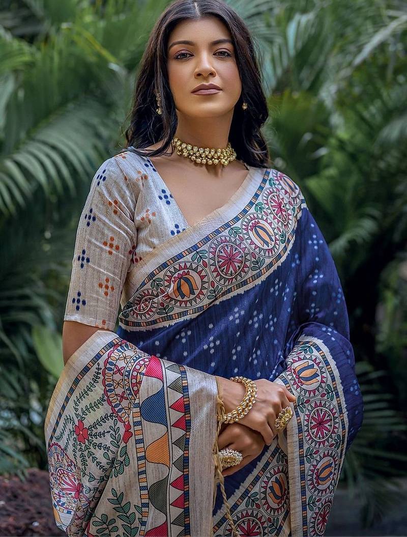 Navy blue bandhani art silk saree