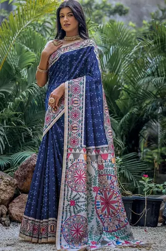Navy blue bandhani art silk saree