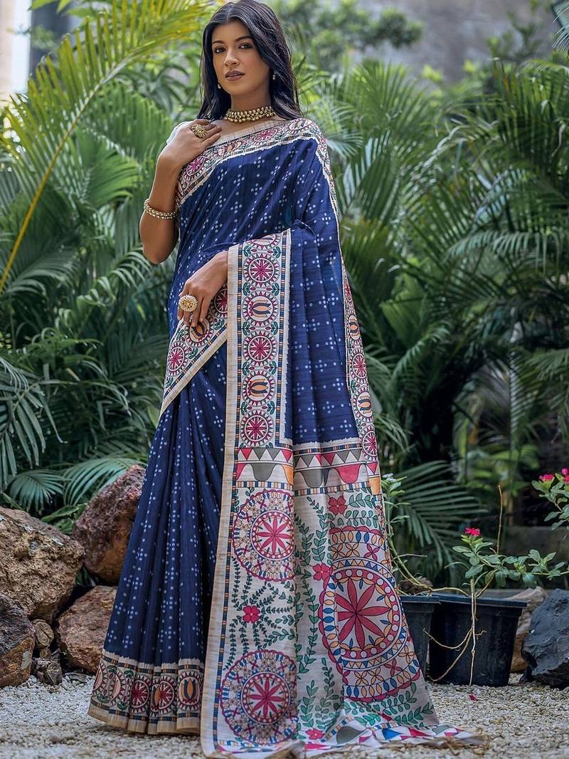 Navy blue bandhani art silk saree