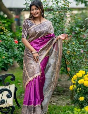 Purple zari art silk saree 1