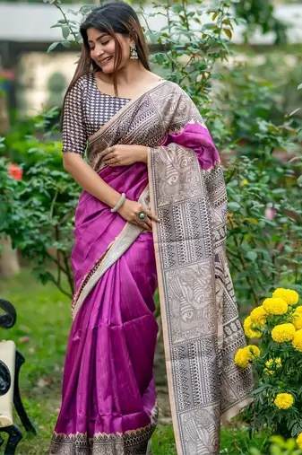 Purple zari art silk saree